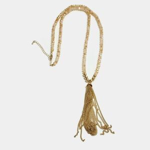 Champagne Colored Faceted Glass Bead Gold Tone Tassle Necklace